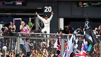 www.sutton-images.com

Race winner Lewis Hamilton (GBR) Mercedes AMG F1 celebrates with the fans at