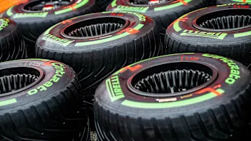 Pirelli intermediate tyres during the Formula 1 Aramco Magyar Nagydij 2020, Hungarian Grand Prix