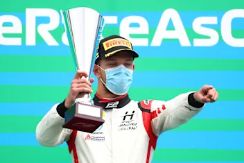 BUDAPEST, HUNGARY - JULY 19: Race winner Luca Ghiotto of Italy and Hitech Grand Prix celebrates on