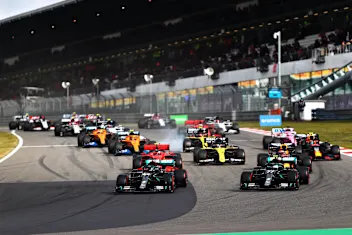 NUERBURG, GERMANY - OCTOBER 11: Lewis Hamilton of Great Britain driving the (44) Mercedes AMG