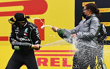 SPIELBERG, AUSTRIA - JULY 12: Lewis Hamilton of Great Britain and Mercedes GP celebrates on the