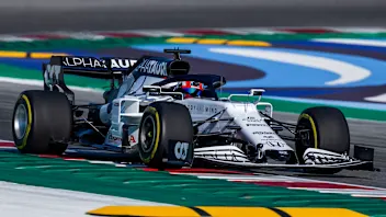 Pierre Gasly of France and Scuderia AlphaTauri performs during the filming day in Misano, Italy on