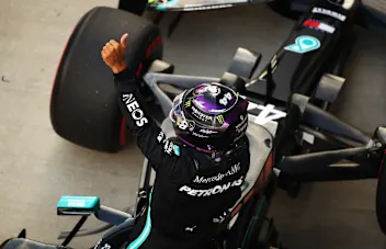 SOCHI, RUSSIA - SEPTEMBER 26: Pole position qualifier Lewis Hamilton of Great Britain and Mercedes