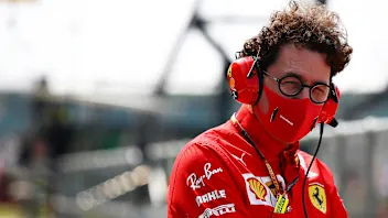 NORTHAMPTON, ENGLAND - AUGUST 09: Scuderia Ferrari Team Principal Mattia Binotto looks on in the