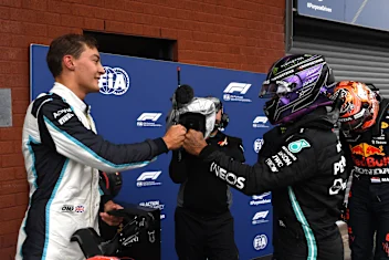 SPA, BELGIUM - AUGUST 28: Second place qualifier George Russell of Great Britain and Williams and