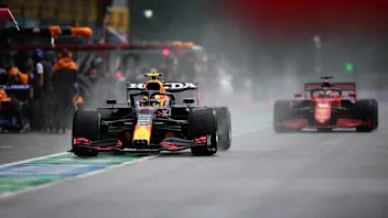 SPA, BELGIUM - AUGUST 28: Sergio Perez of Mexico driving the (11) Red Bull Racing RB16B Honda in