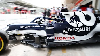 SAO PAULO, BRAZIL - NOVEMBER 12: Yuki Tsunoda of Japan driving the (22) Scuderia AlphaTauri AT02 Honda leaves the garage during practice ahead of the F1 Grand Prix of Brazil at Autodromo Jose Carlos Pace on November 12, 2021 in Sao Paulo, Brazil. (Photo by Peter Fox/Getty Images)
