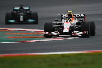 ISTANBUL, TURKEY - OCTOBER 10: Sergio Perez of Mexico driving the (11) Red Bull Racing RB16B Honda