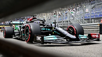 Mercedes' British driver Lewis Hamilton drives during the qualifying session at the Monaco street