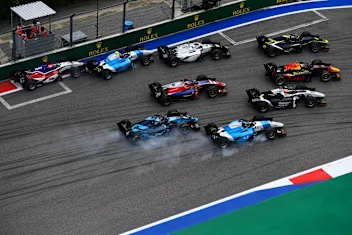 SOCHI, RUSSIA - SEPTEMBER 26: Dan Ticktum of Great Britain and Carlin (5), Liam Lawson of New