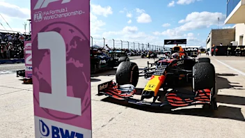 AUSTIN, TEXAS - OCTOBER 24: Race winner Max Verstappen of Netherlands and Red Bull Racing stops in