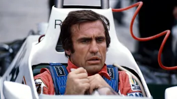 Carlos Reutemann, 1980. In the driving seat of a Williams racing car. He drove for Brabham,