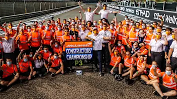 Lando Norris, McLaren, Carlos Sainz, McLaren, Andreas Seidl, Team Principal, McLaren, and the