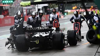AlphaTauri's French driver Pierre Gasly goes to the pits as he takes part in the second practice