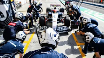 BAHRAIN, BAHRAIN - MARCH 03: Scuderia AlphaTauri pit action during practice ahead of the F1 Grand