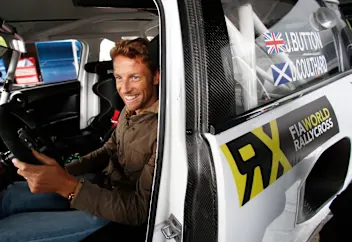 McLaren's Jenson Button samples a JRM Racing-prepared MINI RX Supercar at the UK's Lydden Hill