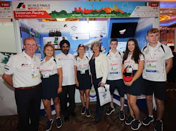 Dr Mehander Singh and Vicki Treadell meet Victorum Racing, F1 in Schools World Finals, Kuala