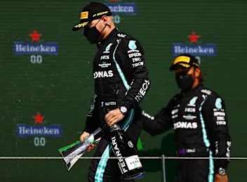 PORTIMAO, PORTUGAL - MAY 02: Third placed Valtteri Bottas of Finland and Mercedes GP celebrates on