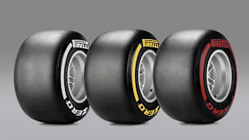 (L to R) Pirelli's 2016 medium, soft and supersoft tyre