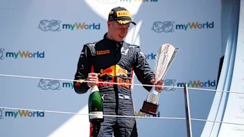 RED BULL RING, AUSTRIA - JUNE 29: Juri Vips (EST) Hitech Grand Prix, celebrates on the podium