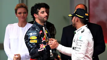 MONTE-CARLO, MONACO - MAY 29: Lewis Hamilton of Great Britain and Mercedes GP shakes hands with