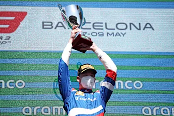 BARCELONA, SPAIN - MAY 08: Race winner Aleksandr Smolyar of Russia and ART Grand Prix  celebrates