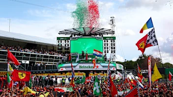 MONZA, ITALY - SEPTEMBER 08: A general view as race winner Charles Leclerc of Monaco and Ferrari