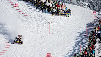 Max Verstappen performs during the F1 Showrun at the Hahnenkamm in Kitzbuehel, Austria on January