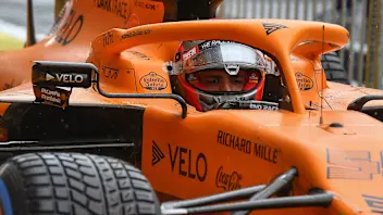McLaren's Spanish driver Carlos Sainz Jr arrives after the qualifying for the Formula One Styrian
