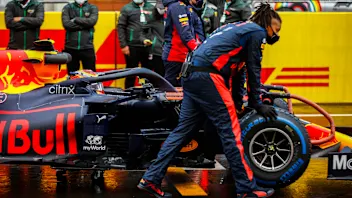 Alexander Albon, Red Bull Racing RB16 is wheeled onto the