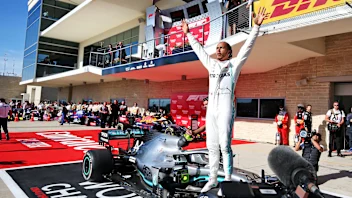 Lewis Hamilton (GBR) Mercedes AMG F1 celebrates his second position and World Championship in parc