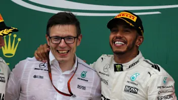 The podium (L to R): Valtteri Bottas (FIN) Mercedes AMG F1, second; Peter Bonnington (GBR) Mercedes
