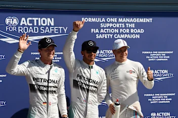 (L to R): Nico Rosberg (GER) Mercedes AMG F1, pole sitter Lewis Hamilton (GBR) Mercedes AMG F1 and