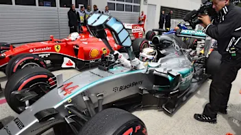 Pole sitter Lewis Hamilton (GBR) Mercedes AMG F1 W06 in parc ferme at Formula One World