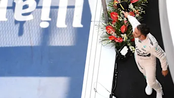 Lewis Hamilton (GBR) Mercedes AMG F1 celebrates on the podium at Formula One World Championship,