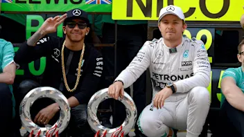 Lewis Hamilton (GBR) Mercedes AMG F1 and Nico Rosberg (GER) Mercedes AMG F1 during the team