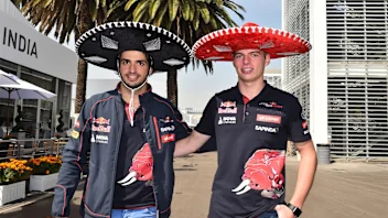 Carlos Sainz jr (ESP) Scuderia Toro Rosso and Max Verstappen (NDL) Scuderia Toro Rosso at Formula