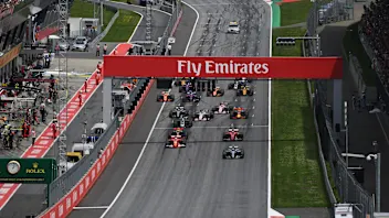 Valtteri Bottas (FIN) Mercedes-Benz F1 W08 Hybrid leads at the start of the race at Formula One