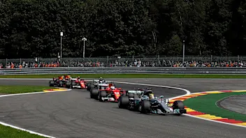 Lewis Hamilton (GBR) Mercedes-Benz F1 W08 Hybrid leads at the start of the race at Formula One