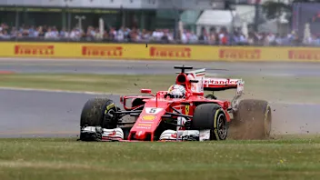 Sebastian Vettel (GER) Ferrari SF70-H with runs wide front delaminating tyre at Formula One World