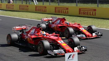 Pole sitter Sebastian Vettel (GER) Ferrari SF70-H and Kimi Raikkonen (FIN) Ferrari SF70-H in parc