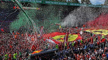 Ferrari Fans and flags at the podium celebrations at Formula One World Championship, Rd13, Italian