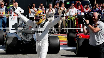 Race winner Lewis Hamilton (GBR) Mercedes AMG F1 celebrates in parc ferme at Formula One World