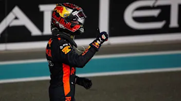 Max Verstappen, Red Bull Racing celebrates in Parc Ferme at Formula One World Championship, Rd21,