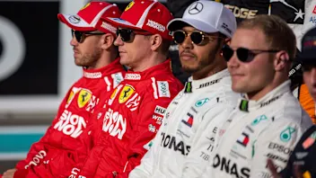 Sebastian Vettel, Ferrari, Kimi Raikkonen, Ferrari, Lewis Hamilton, Mercedes AMG F1 and Valtteri