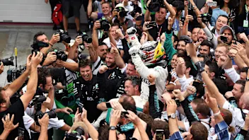 Race winner Lewis Hamilton, Mercedes AMG F1 celebrates in Parc Ferme at Formula One World