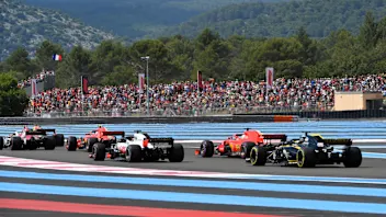 Sebastian Vettel (GER) Ferrari SF-71H back in the pack with damage at the start of the race at