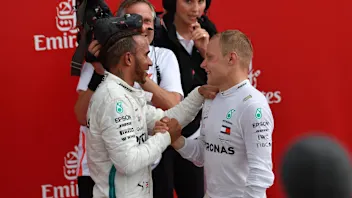Race Winner Lewis Hamilton (GBR) Mercedes-AMG F1 and Valtteri Bottas (FIN) Mercedes-AMG F1 at