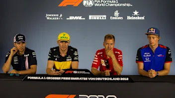 (L to R): Sergio Perez (MEX) Force India, Nico Hulkenberg (GER) Renault Sport F1 Team, Sebastian