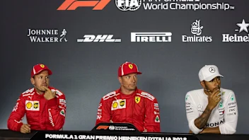 Sebastian Vettel, Ferrari, Kimi Raikkonen, Ferrari and Lewis Hamilton, Mercedes AMG F1 in the Press